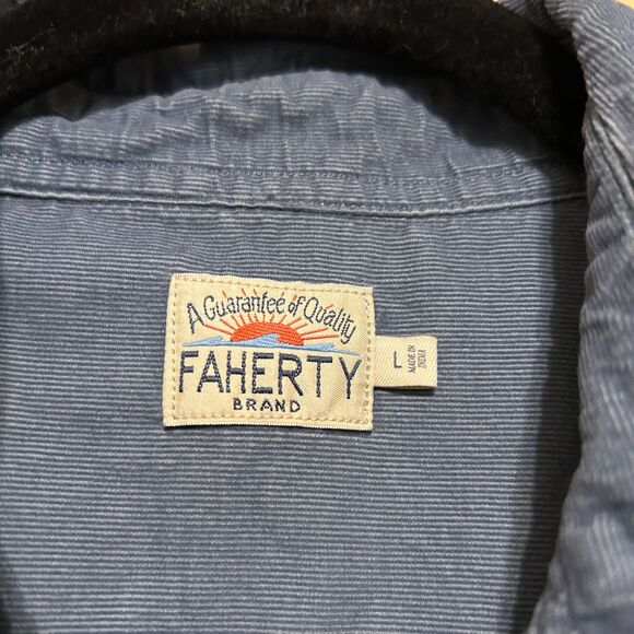 Faherty Fine Corduroy Button Up Shirt Mens Large Blue 100% Cotton Preppy - Picture 5 of 7